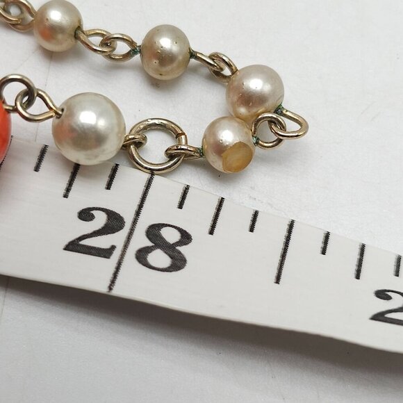 Vintage Gold Tone Double Strand Necklace Faux Pearls Coral Beads - Picture 5 of 5